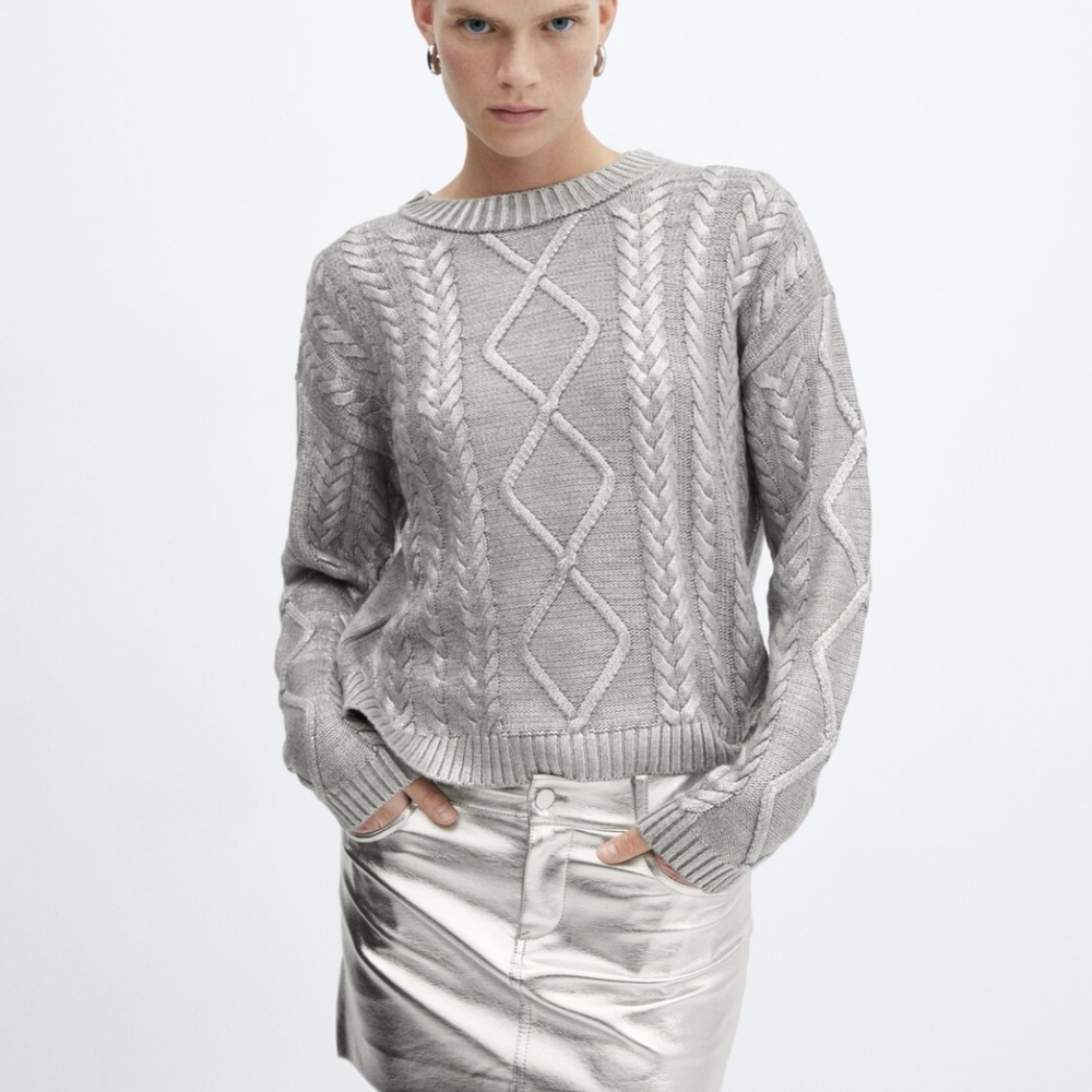 Mango Silver Cable Knit Sweater